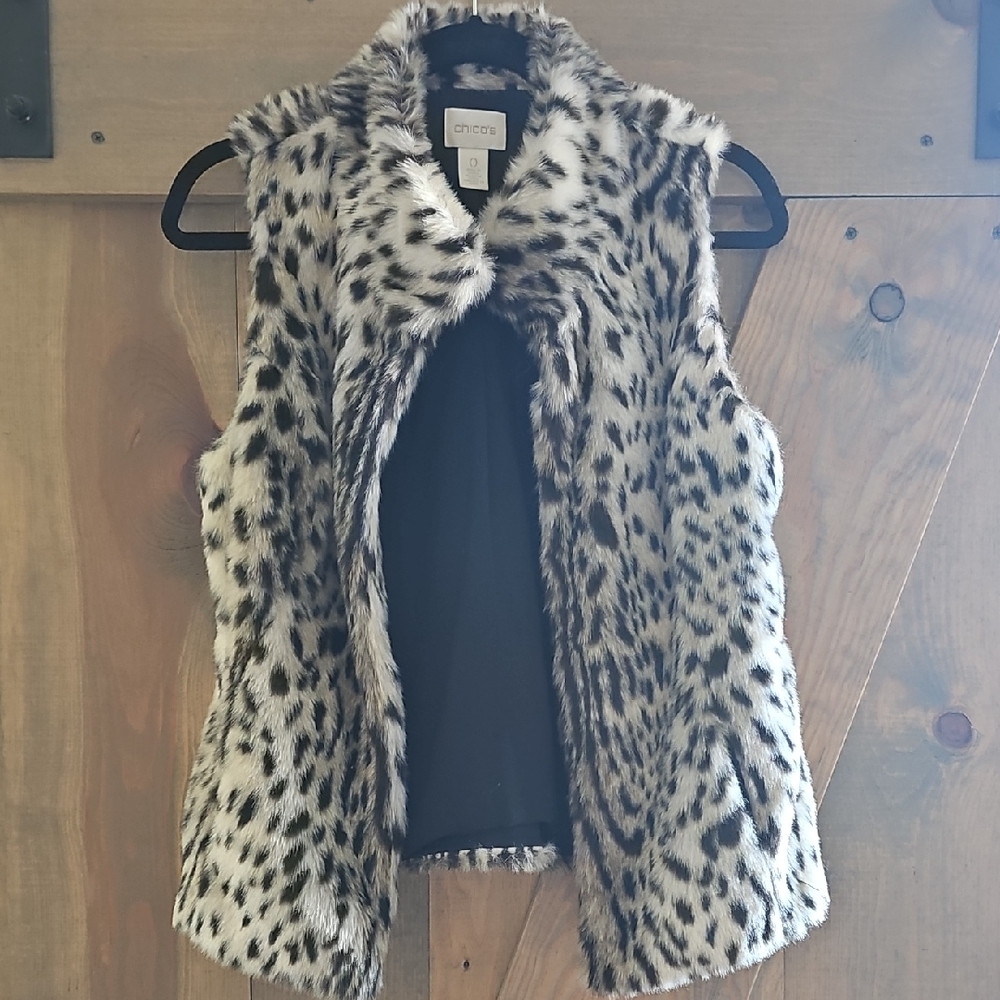 Chico's Leopard Print Faux Fur Vest - Black and Cream
